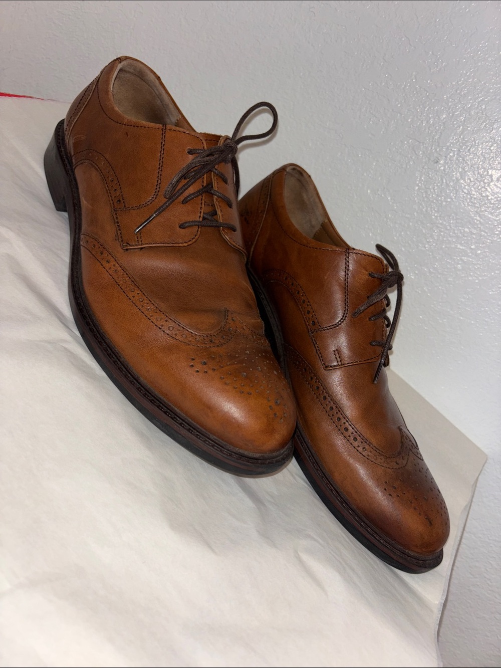 Johnston & Murphy Classic Tabor Brown Leather Wingtip Oxford Shoes Size 12M Men